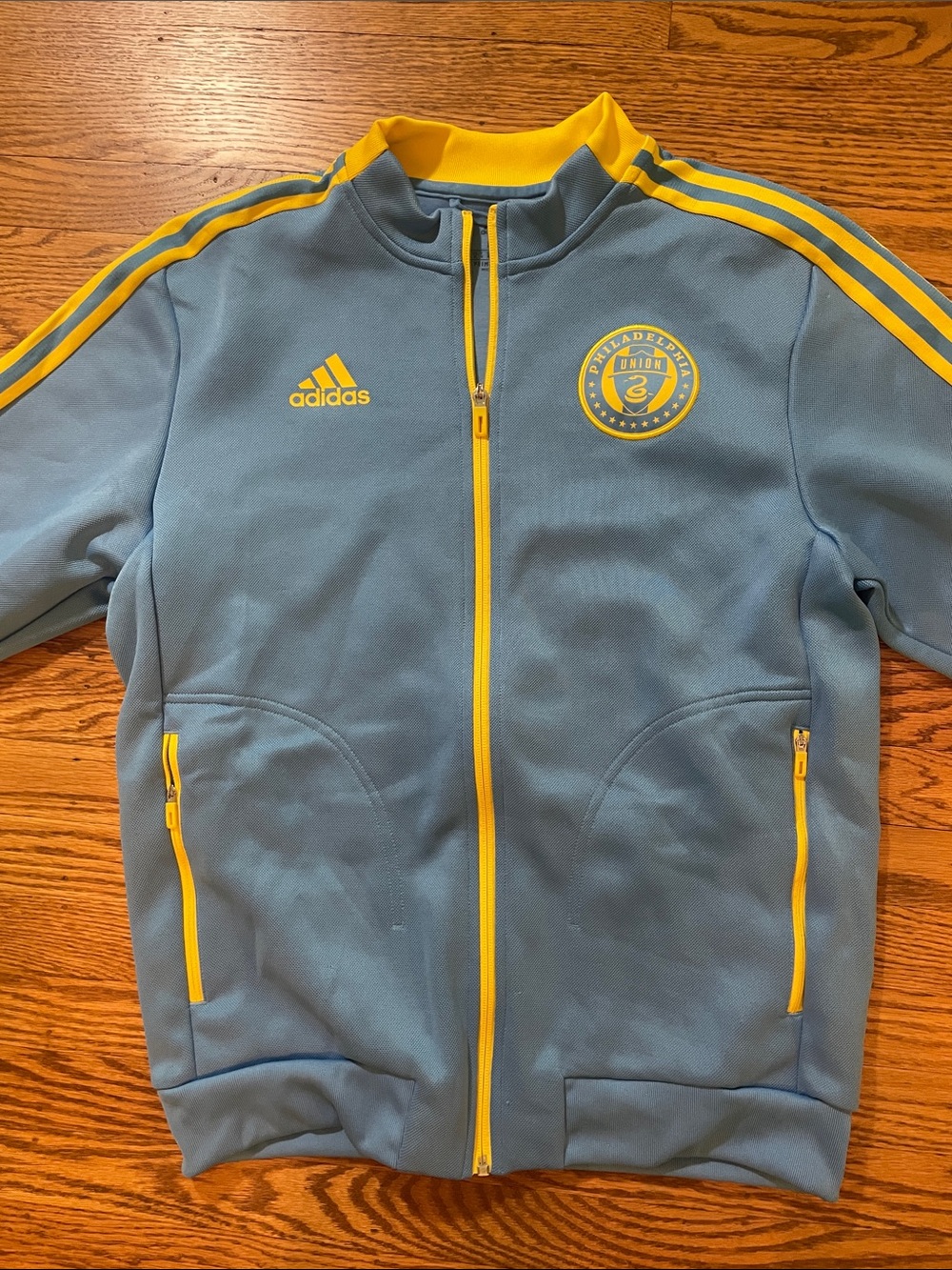 adidas Light Blue and Yellow Soccer Track Jacket with Team Crest